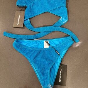 NWT PrettyLittleThing Shimmering Blue Bikini Size 4